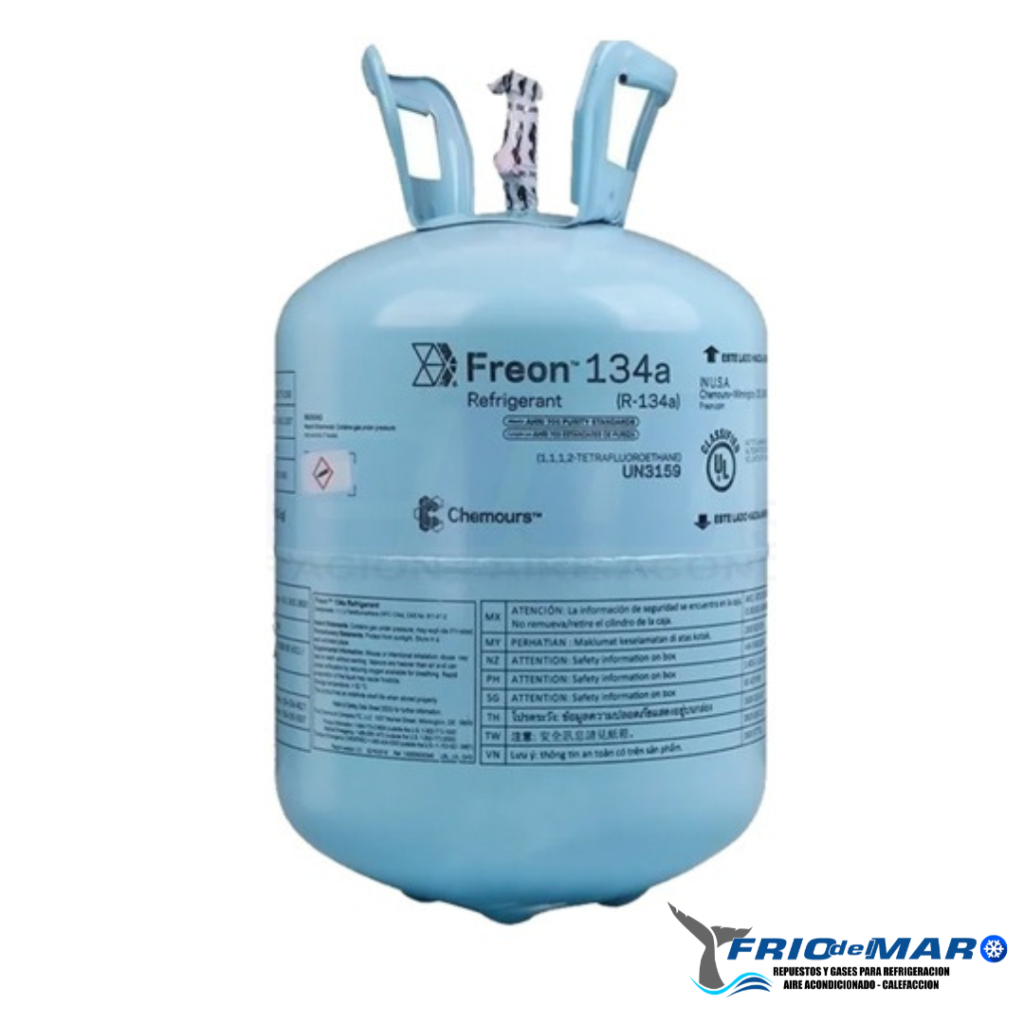 Gas Refrigerante R134 por 13,600 kilos. Marca: Chemours – Frio del Mar